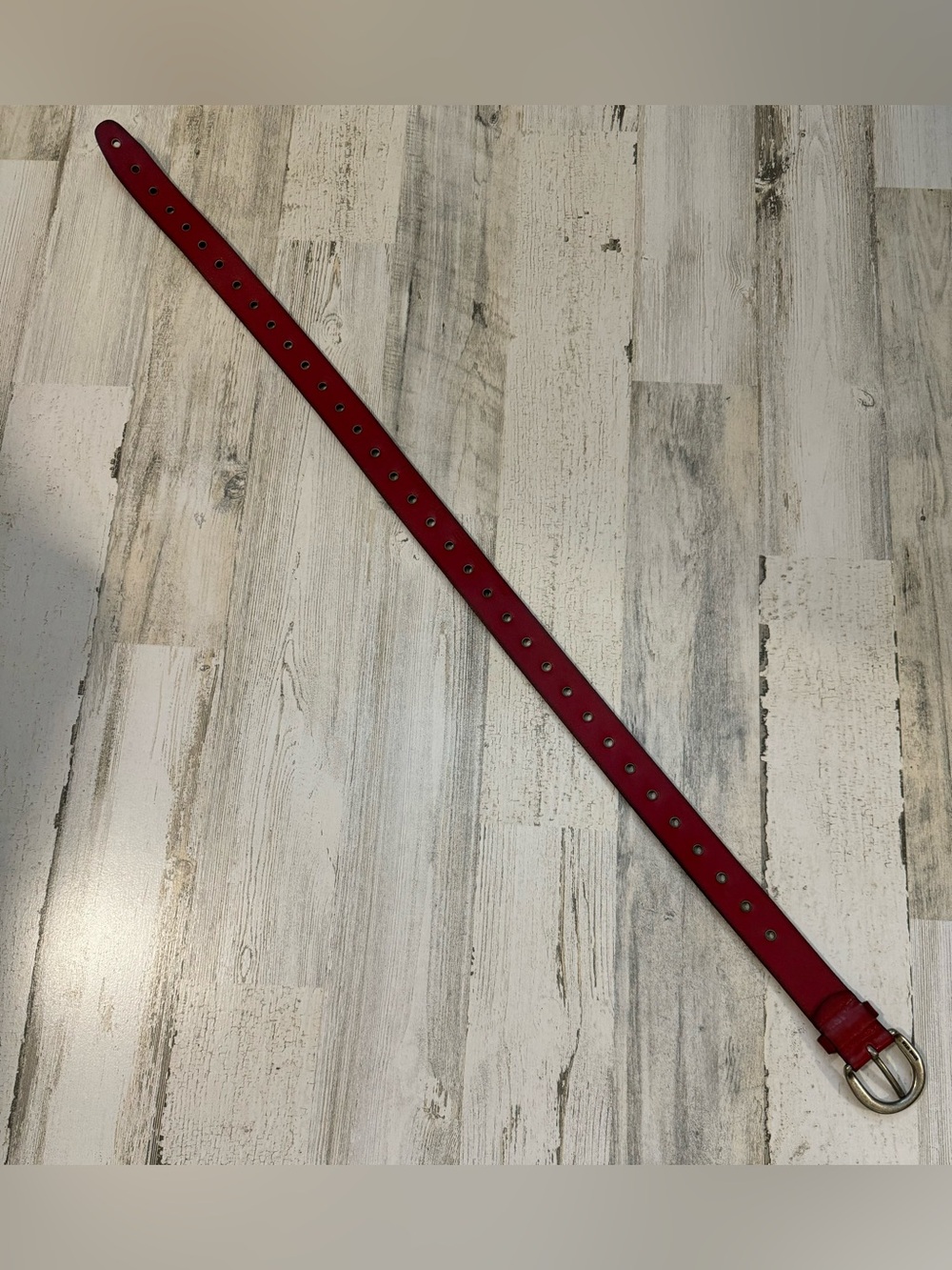 Fossil Vintage Leather Red Grommets Silvertone Customizable Brass Buckle Belt L - Picture 7 of 11